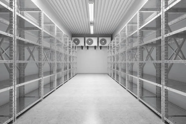Empty commercial cold room with refrigeration units installed